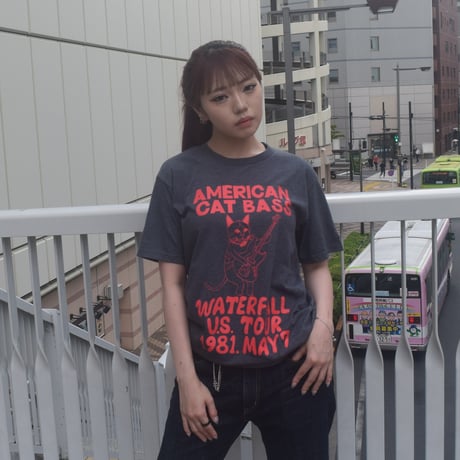 「猫ベース」レコードワッペン猫ツアーTシャツ 2022SS新色 Dヘザー S/M/L WATERFALL限定商品