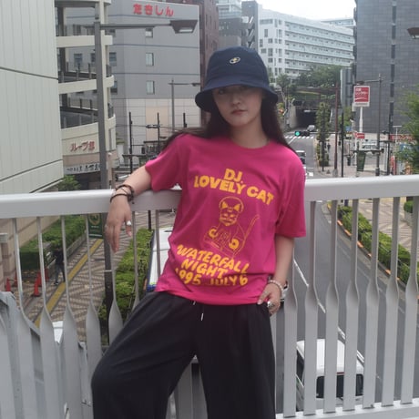 「DJ猫」レコードワッペン猫ツアーTシャツ 2023SS 新色 ピンク S/M/L/XL WATERFALL限定商品