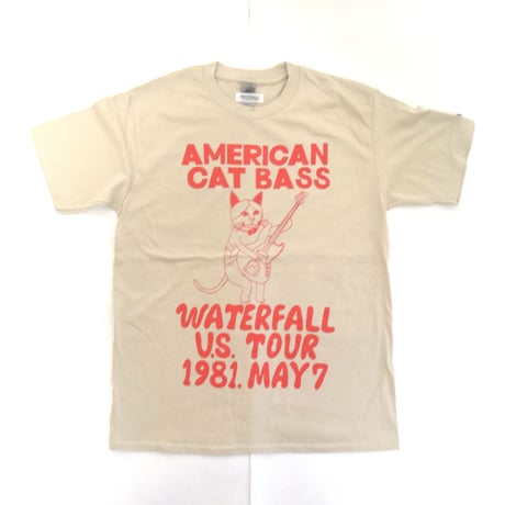 「猫ベース」レコードワッペン猫ツアーTシャツ 2021SS新色 サンド S/M/L WATERFALL限定商品