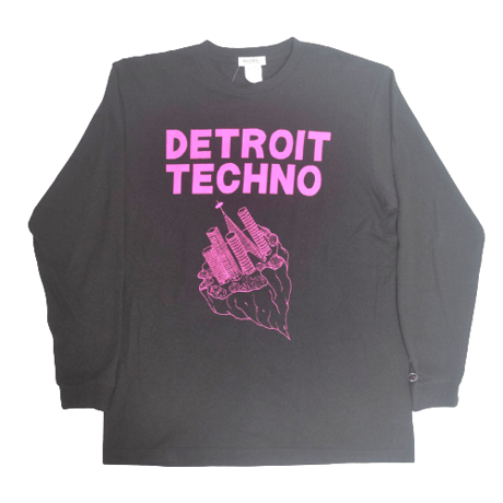 「デトロイトテクノ長袖Tシャツ（DETROIT TECHNO）」スモークBLACK  S/M/L/XL  WATERFALL