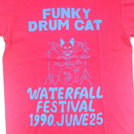 「猫ドラム」レコードワッペン猫ツアーTシャツ  2022SS新色 ピンク S/M/L WATERFALL限定商品
