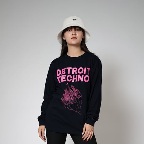 「デトロイトテクノ長袖Tシャツ（DETROIT TECHNO）」ネイビー S/M/L/XL 新色 WATERFALL