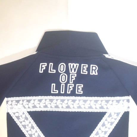 「レコードワッペン花刺繍レースレディースジャージトップス」ネイビー　S / M　WATERFALL