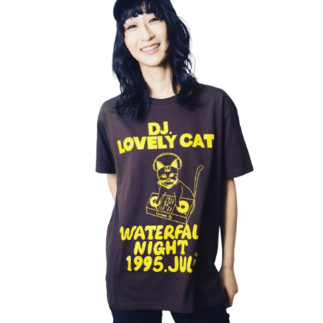 「DJ猫」レコードワッペン猫ツアーTシャツ 2022AW新色 ブラウン　S/M/L　WATERFALL限定商品