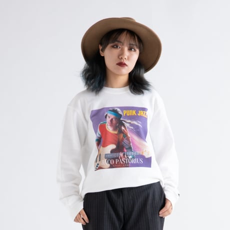 「JACO PASTORIUS」ホワイト ジャズスウェット（写真家・内山繁氏撮） WATERFALL S/ M/ L/ XL