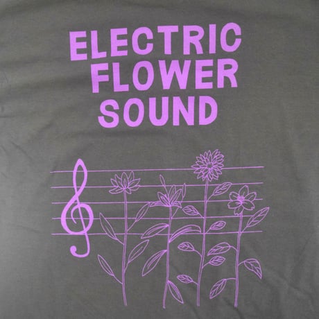 「レコードワッペン半袖Tシャツ（ELECTRIC FLOWER）」チャコール S/M/L　夏新作 WATERFALL