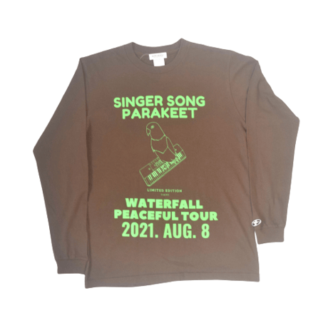 「インコ電子ピアノ/シンセサイザー」鳥ツアー長袖Tシャツ  ブラウン S/M/L/XL WATERFALL