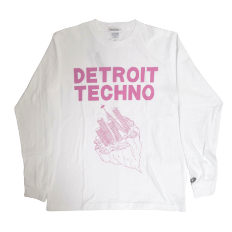 「デトロイトテクノ長袖Tシャツ（DETROIT TECHNO）」ホワイト S/M/L/XL 復刻品 WATERFALL