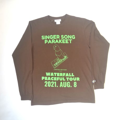 「インコ電子ピアノ/シンセサイザー」鳥ツアー長袖Tシャツ  ブラウン S/M/L/XL WATERFALL