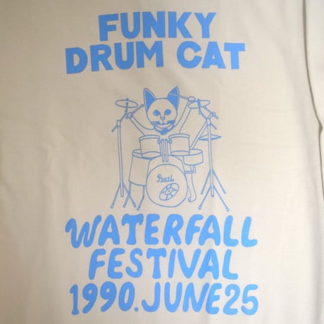 「猫ドラム」レコードワッペン猫ツアースウェット  ベージュ M/L/XL WATERFALLオリジナル商品