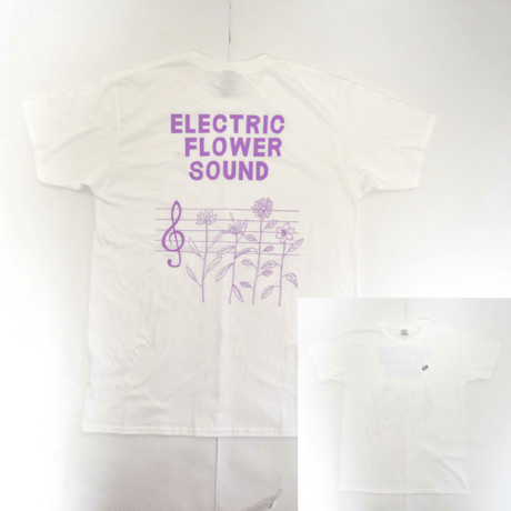 「レコードワッペン半袖Tシャツ（ELECTRIC FLOWER）」 ホワイト S/M/L　夏新作　WATERFALL