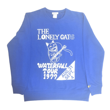 「猫バンド」レコードワッペン猫ツアースウェット  ブルー M/L/XL WATERFALLオリジナル商品