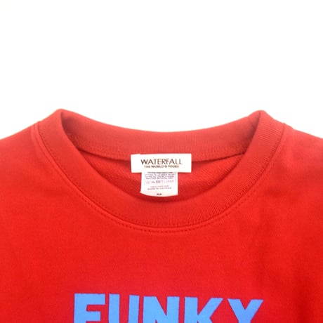 「猫ドラム」レコードワッペン猫ツアースウェット  レッド M/L/XL WATERFALLオリジナル商品