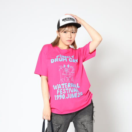 「猫ドラム」レコードワッペン猫ツアーTシャツ  2022SS新色 ピンク S/M/L WATERFALL限定商品
