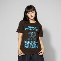 「猫ドラム」レコードワッペン猫ツアーTシャツ  2021SS新色 ブラウン S/M/L WATERFALL限定商品