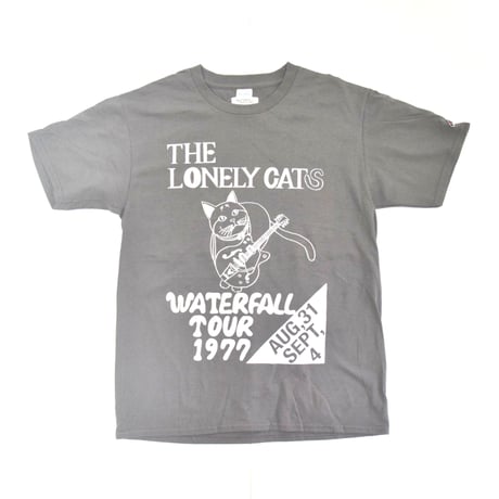 「猫バンド」レコードワッペン猫ツアーTシャツ 2021SS新色 チャコール S/M/L WATERFALL限定品