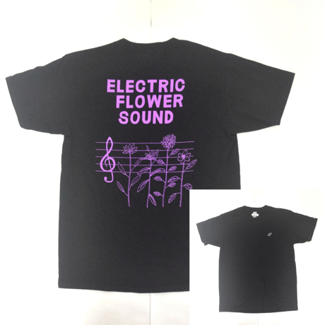 「レコードワッペン半袖Tシャツ（ELECTRIC FLOWER）」 ブラック S/M/L　夏新作　WATERFALL