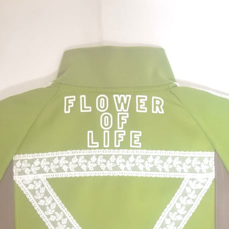 「レコードワッペン花刺繍レースレディースジャージトップス」アッシュグリーン S/M WATERFALL
