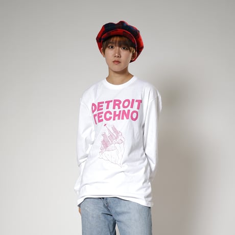 「デトロイトテクノ長袖Tシャツ（DETROIT TECHNO）」ホワイト S/M/L/XL 復刻品 WATERFALL