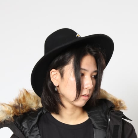 「レコードワッペンマウンテンハット」　ブラック　F　秋冬　山高帽  WATERFALL ユニセックス