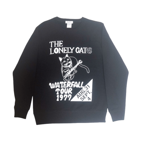 「猫バンド」レコードワッペン猫ツアースウェット  ブラック M/L/XL WATERFALLオリジナル商品