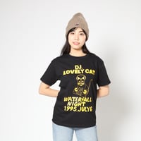 「DJ猫」レコードワッペン猫ツアーTシャツ 　ブラック　S/M/L　WATERFALLオリジナル限定商品