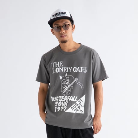 「猫バンド」レコードワッペン猫ツアーTシャツ 2021SS新色 チャコール S/M/L WATERFALL限定品