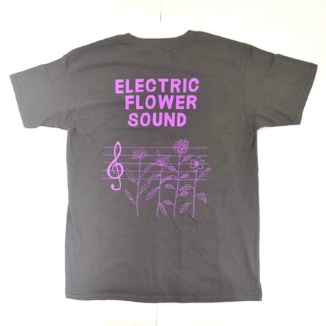 「レコードワッペン半袖Tシャツ（ELECTRIC FLOWER）」チャコール S/M/L　夏新作 WATERFALL