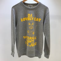 「DJ猫」レコードワッペン猫ツアースウェット  杢グレー M/L/XL WATERFALLオリジナル商品