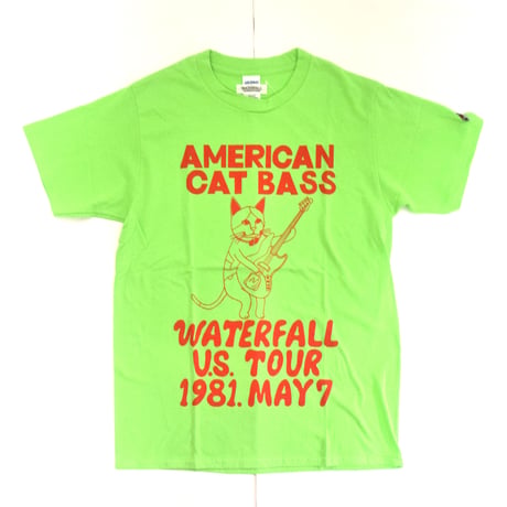 「猫ベース」レコードワッペン猫ツアーTシャツ 2021SS新色 ライム S/M/L WATERFALL限定商品