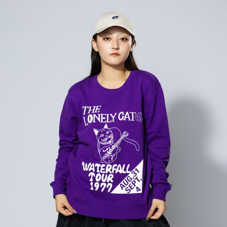「猫バンド」レコードワッペン猫ツアースウェット  パープル M/L/XL WATERFALLオリジナル商品