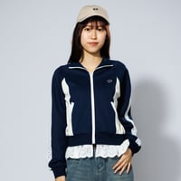 「レコードワッペン花刺繍レースレディースジャージトップス」ネイビー　S / M　WATERFALL