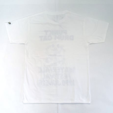 「猫ドラム」レコードワッペン猫ツアーTシャツ 　ホワイト S/M/L WATERFALLオリジナル限定商品