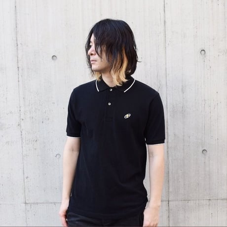 「レコードワッペン綿カノコポロシャツ」　ブラック　M / L　WATERFALLオリジナル ユニセックス