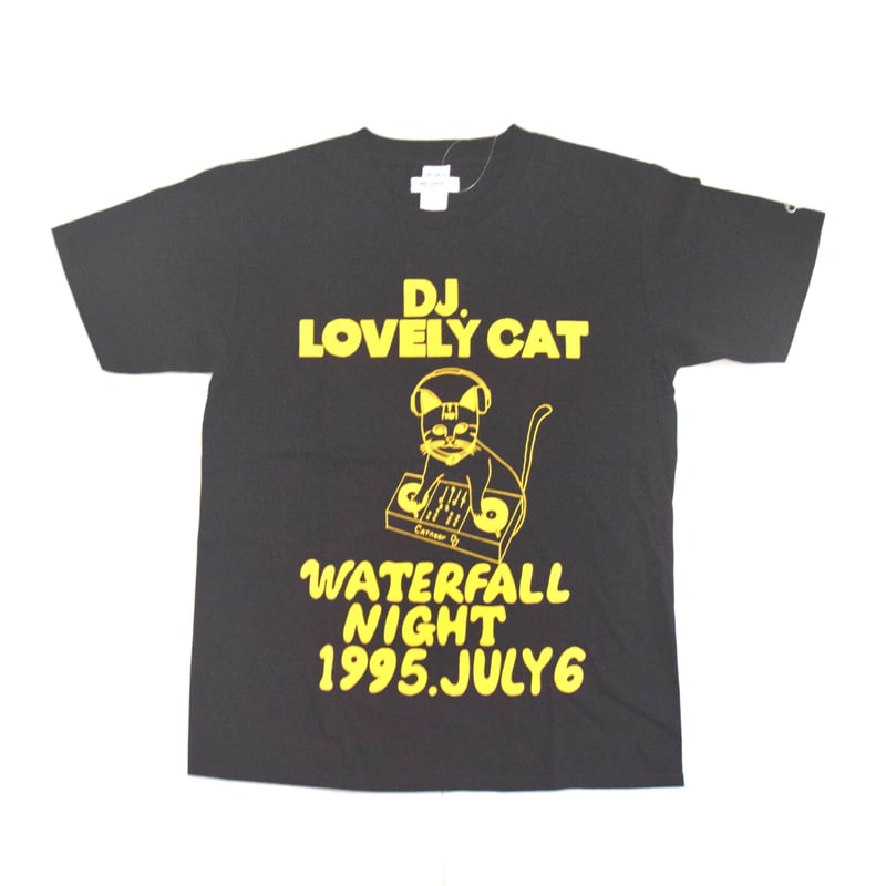 DJ猫」レコードワッペン猫ツアーTシャツ ブラック S/M/L WATERFALL