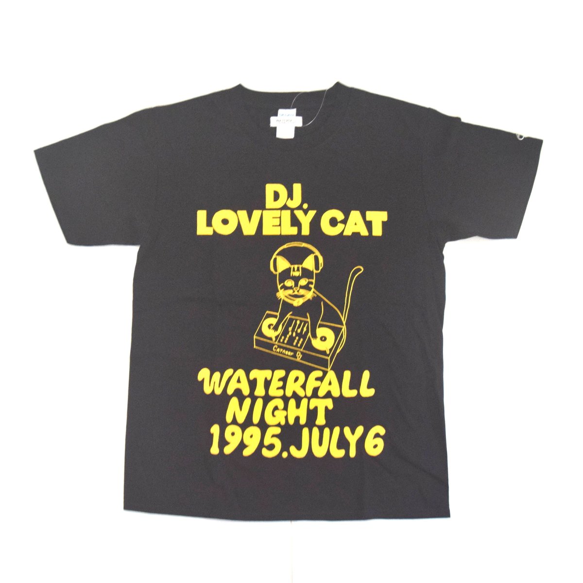 DJ猫」レコードワッペン猫ツアーTシャツ ブラック S/M/L WATERFALL