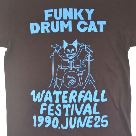 「猫ドラム」レコードワッペン猫ツアーTシャツ  2021SS新色 ブラウン S/M/L WATERFALL限定商品