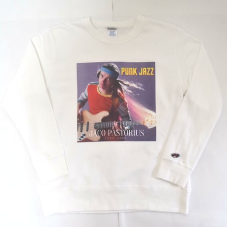 「JACO PASTORIUS」ホワイト ジャズスウェット（写真家・内山繁氏撮） WATERFALL S/ M/ L/ XL