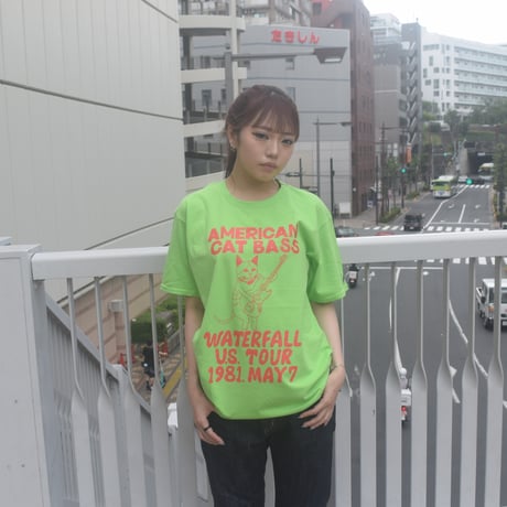 「猫ベース」レコードワッペン猫ツアーTシャツ 2021SS新色 ライム S/M/L WATERFALL限定商品