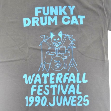 「猫ドラム」レコードワッペン猫ツアーTシャツ  2022SS新色チャコール S/M/L WATERFALL限定商品