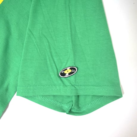 「DJ猫」レコードワッペン猫ツアーTシャツ 　グリーン　S/M/L　WATERFALLオリジナル限定商品