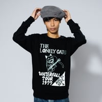 「猫バンド」レコードワッペン猫ツアースウェット  ブラック M/L/XL WATERFALLオリジナル商品