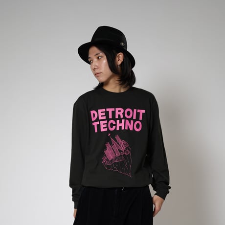 「デトロイトテクノ長袖Tシャツ（DETROIT TECHNO）」スモークBLACK  S/M/L/XL  WATERFALL