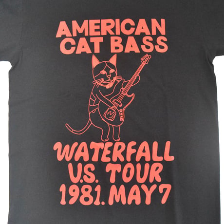 「猫ベース」レコードワッペン猫ツアーTシャツ 　ブラック S/M/L WATERFALLオリジナル限定商品
