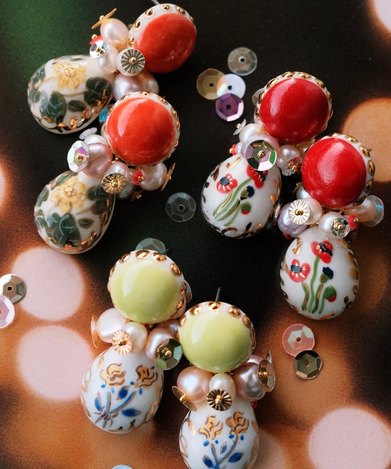 chaso chimi 二連しずく型パールコラージュピアス