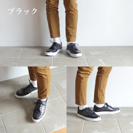 PARASHOE 本革 レザースニーカー カジュアルシューズ 手染めアンティーク黒（パティーヌ ブラック）3E（EEE）【オパンケ製法・メンズ 革靴・紳士靴】(PSMO-1901-BLK)