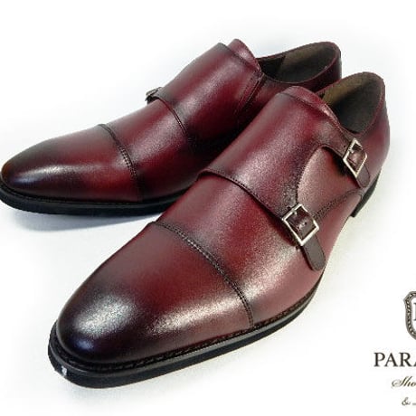 PARASHOE 本革 ダブルモンクストラップ ビジネスシューズ ワイン 4E 27.5cm、28cm、28.5cm、29cm、29.5cm、30cm、31cm、32cm（PS1808-WIN）