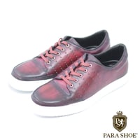PARASHOE 本革 レザースニーカー カジュアルシューズ 手染めアンティークワイン（パティーヌ バーガンディ）3E（EEE）【オパンケ製法・革靴・紳士靴】(PSMO-1901-WIN)