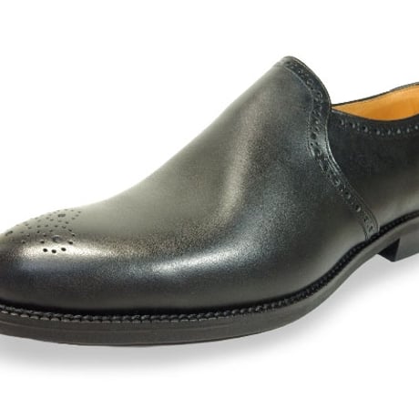 PARASHOE ハンドメイド（マッケイ製法）本革 メダリオン ヴァンプスリッポン ビジネスシューズ 黒 3E（EEE）22cm～32cm【メンズ革靴・紳士靴・日本製】(PSY-1012M-BLK)