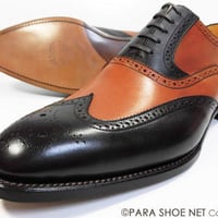 PARASHOE 本革底（レザーソール）ウィングチップ（コンビカラー）ビジネスシューズ キャメル×ダークブラウン  ワイズ2E（EE）22cm～32cm 【グッドイヤーウェルト製法/PS1102BR】